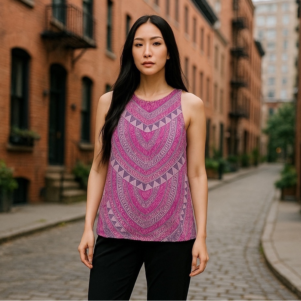 Britt Ryan 100% Silk Sleeveless Geometric Pink Blouse Women’s Size S